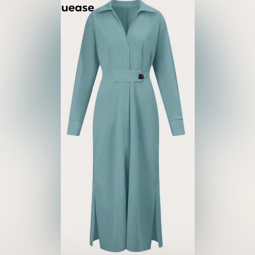 SHEIN Deep V-Neck Long Sleeve Slit Hem Dress